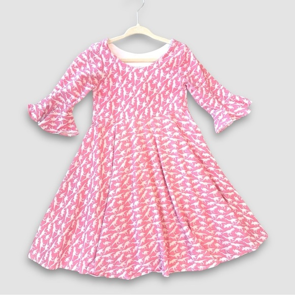 Girls Pink Dinosaur Custom Dress - “The Rory” by JennyBeths - Size 7 - Picture 1 of 4